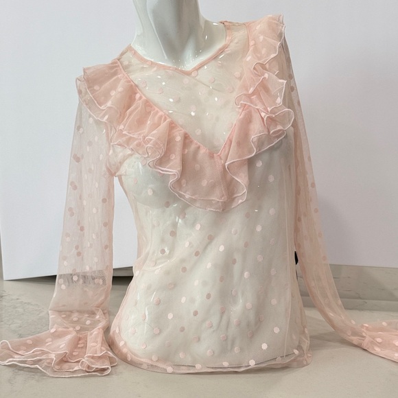 Free People Tops - Sheer Pink Polka Dot Ruffle Blouse from Free People